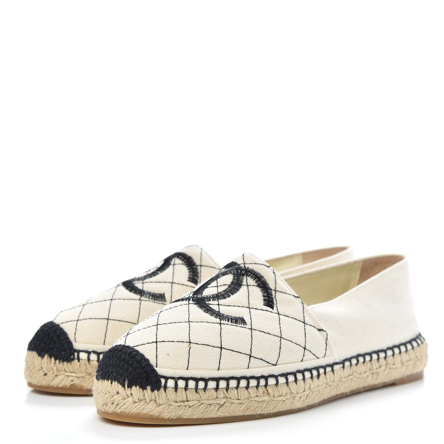 Chanel Fabric Biarritz CC Espadrilles 38 Beige Black 3 of 9