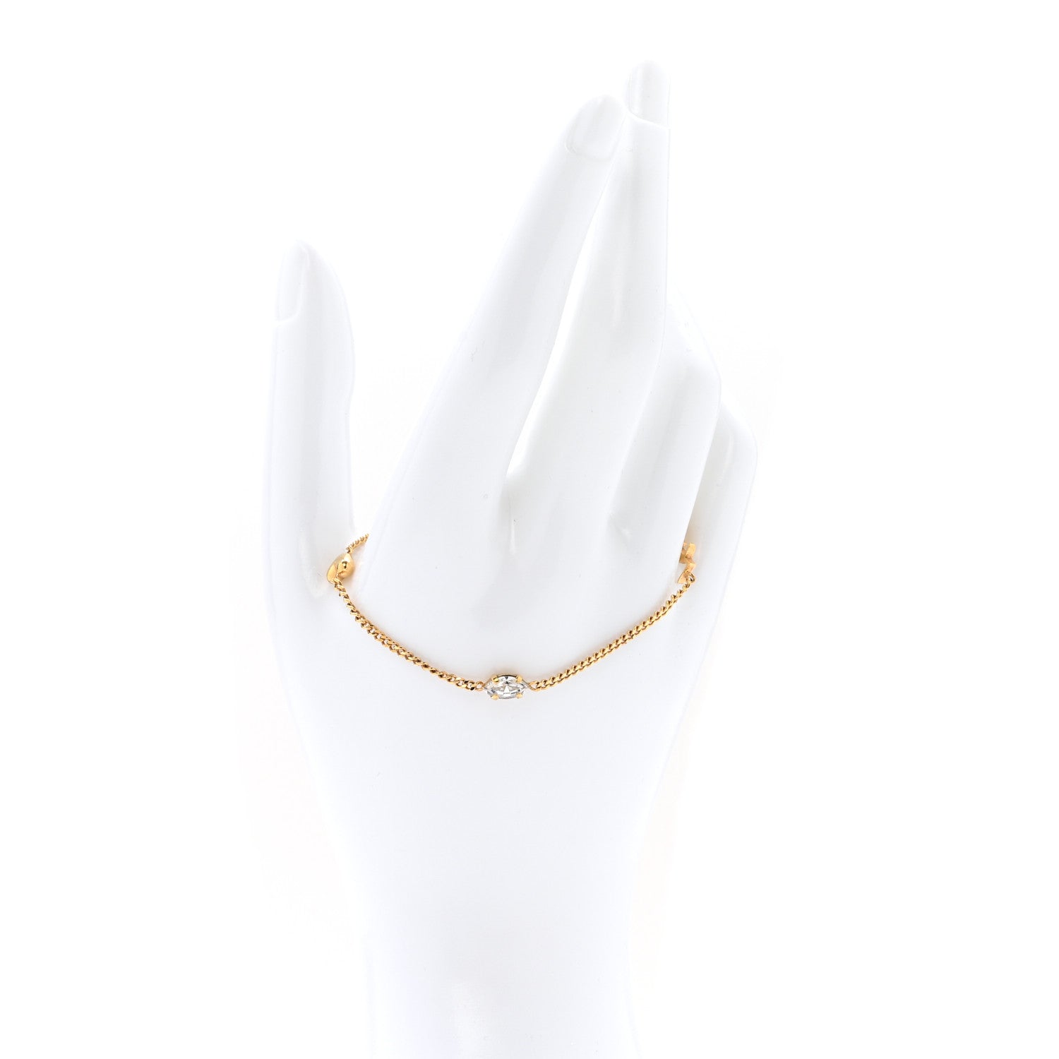 Saint Laurent Brass Crystal Cassandre Heart Charm Bracelet Gold 2 of 5