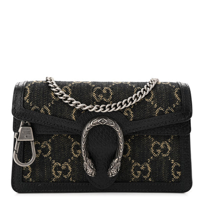 Gucci Jacquard Black Denim GG Monogram Super Mini Dionysus Shoulder Bag Black Ivory 1 of 11