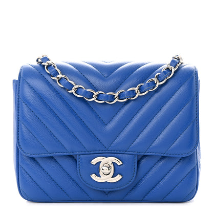 Chanel Caviar Chevron Quilted Mini Square Flap Blue 1 of 11