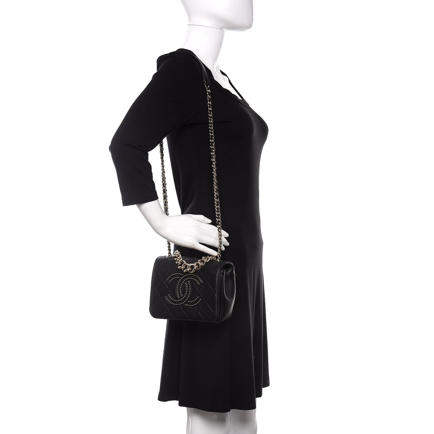 Lambskin Quilted Studded CC Flap Black