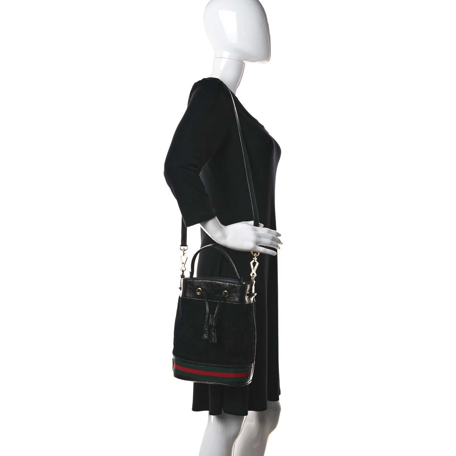 Gucci Suede Patent Web Small Ophidia Bucket Bag Black 2 of 11
