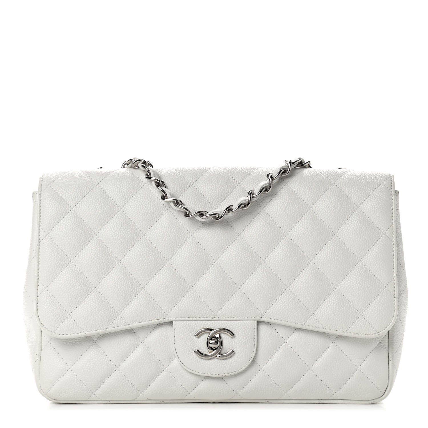 Chanel Caviar Quilted Jumbo Single Flap White 1 of 13