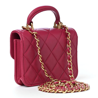 Chanel Lambskin Quilted Top Handle Flap Coin Purse With Chain Dark Pink 2 of 5