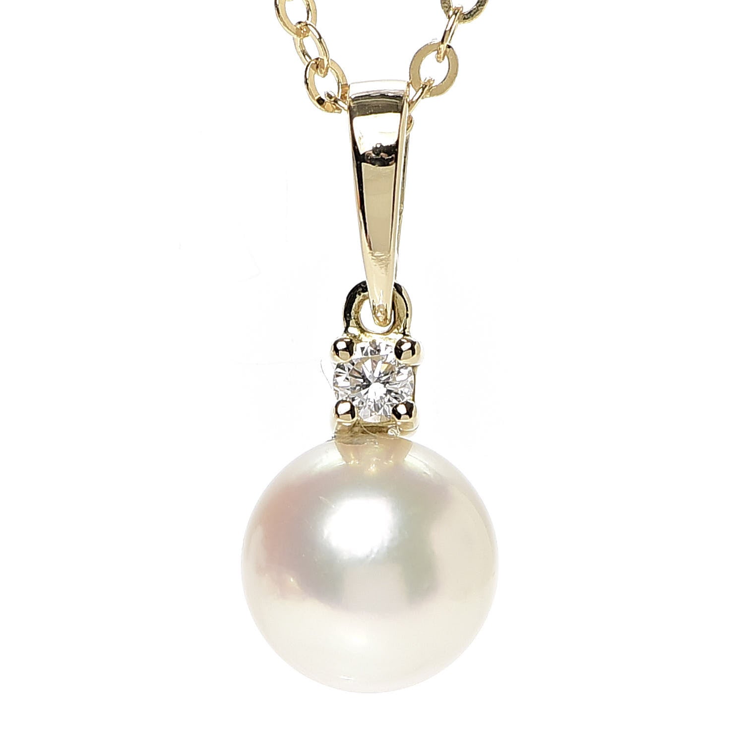 Mikimoto 18K Yellow Gold Diamond Akoya Pearl 7mm Drop Pendant Necklace 4 of 6