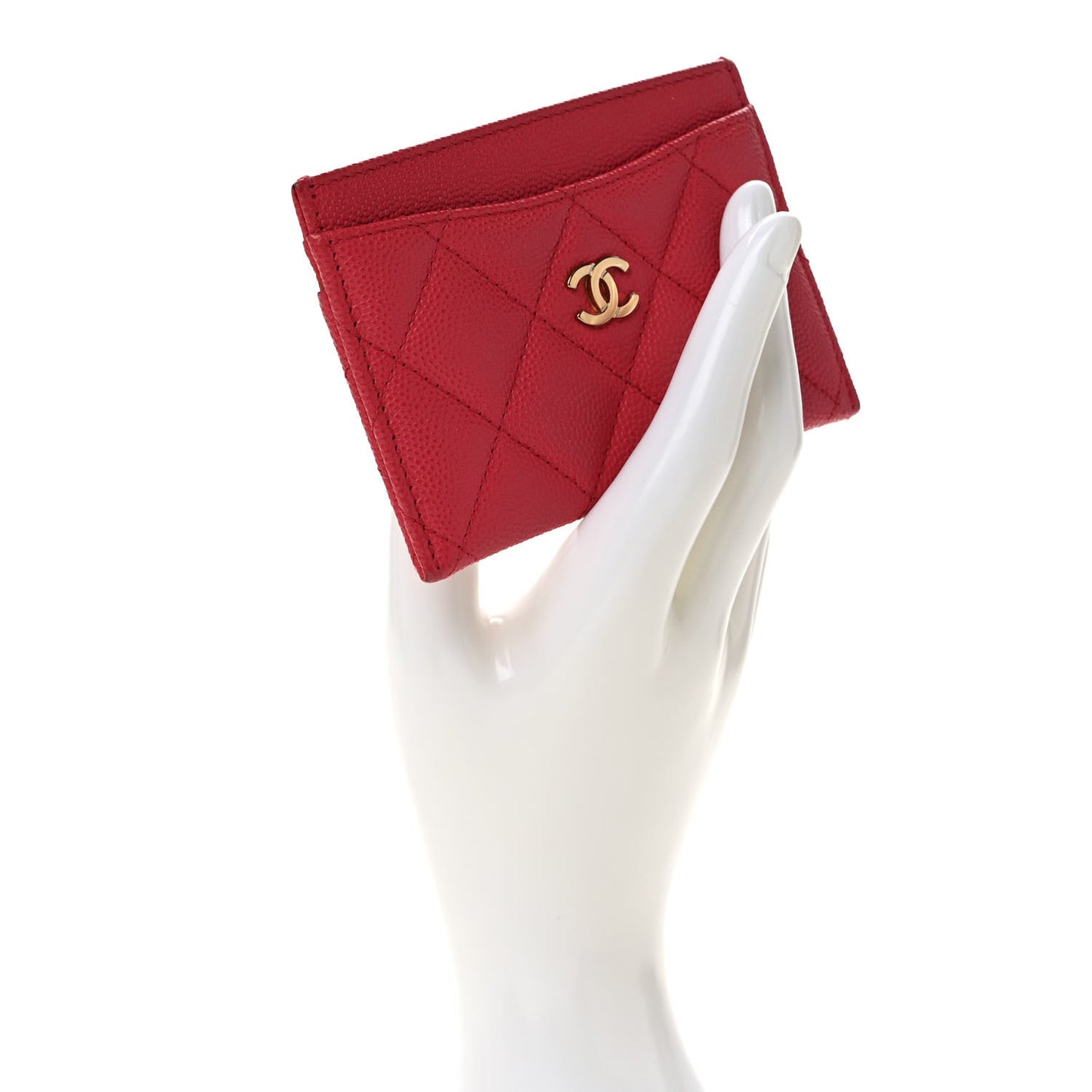 Caviar Quilted Card Holder Dark Pink