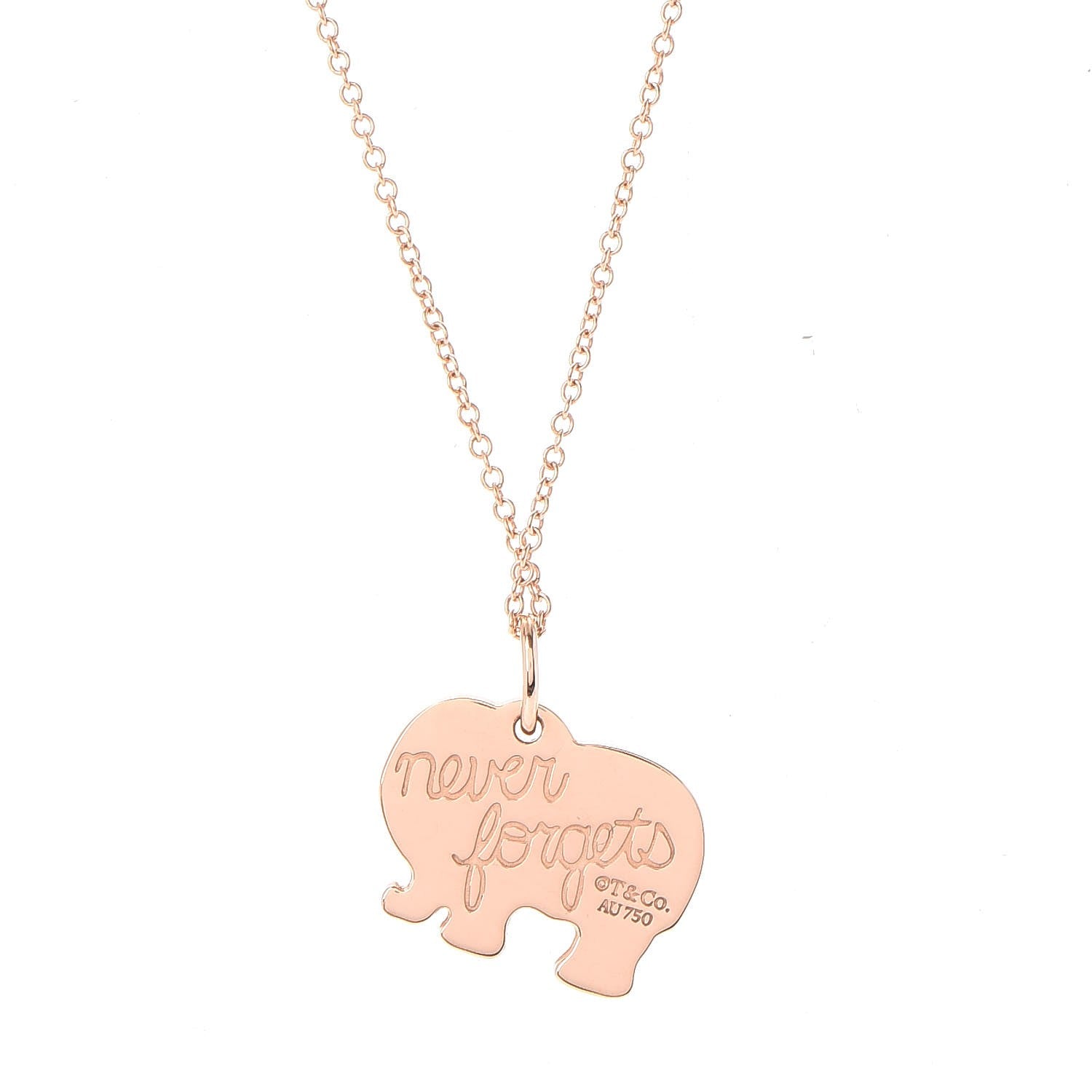 Tiffany 18K Rose Gold Elephant Never Forgets Pendant Necklace 5 of 8