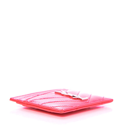 Saint Laurent Grain De Poudre Matelasse Chevron Monogram Credit Card Case Neon Pink 4 of 8