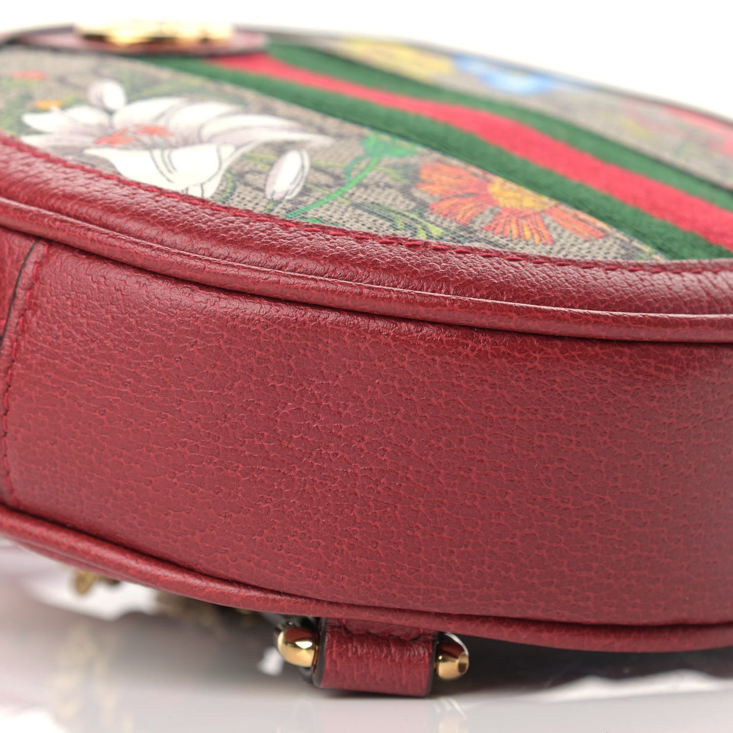 GG Supreme Monogram Web Flora Mini Ophidia Round Backpack Red