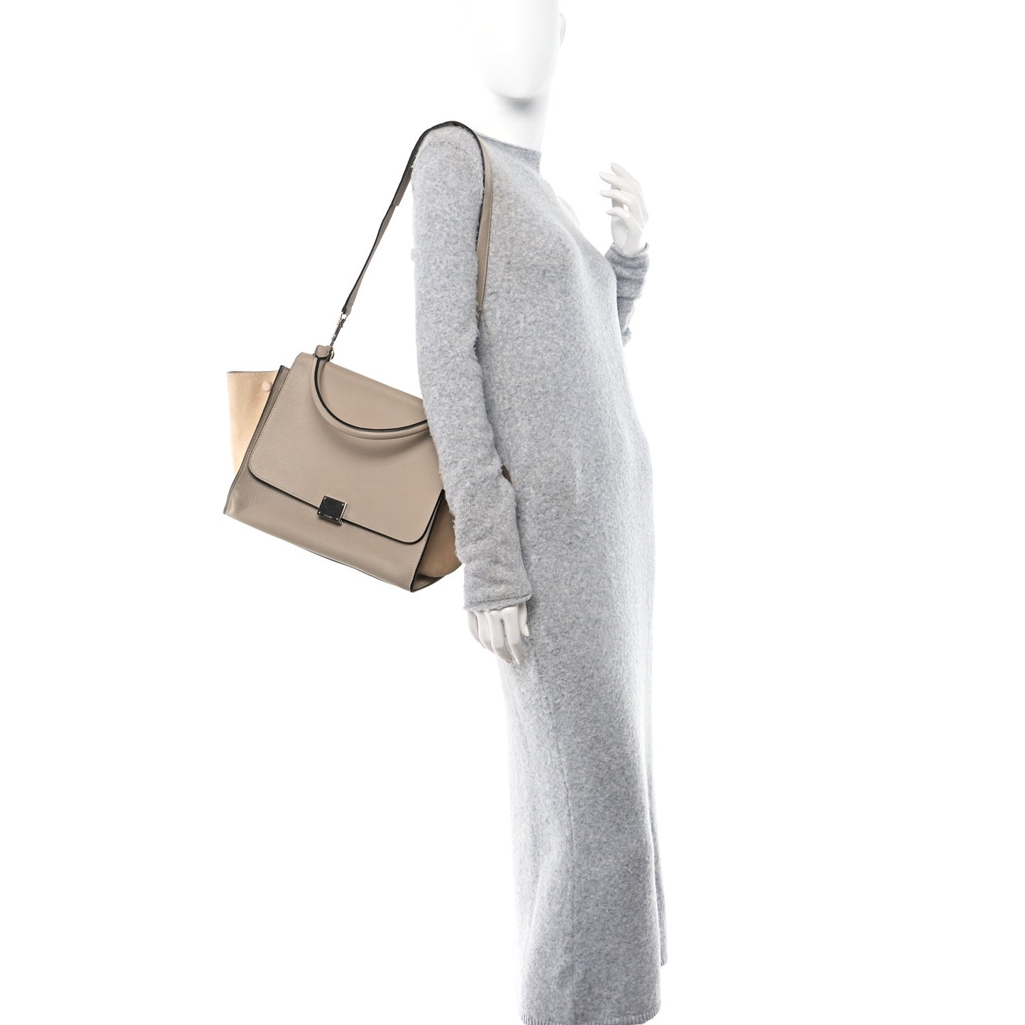 Drummed Calfskin Suede Medium Trapeze Taupe