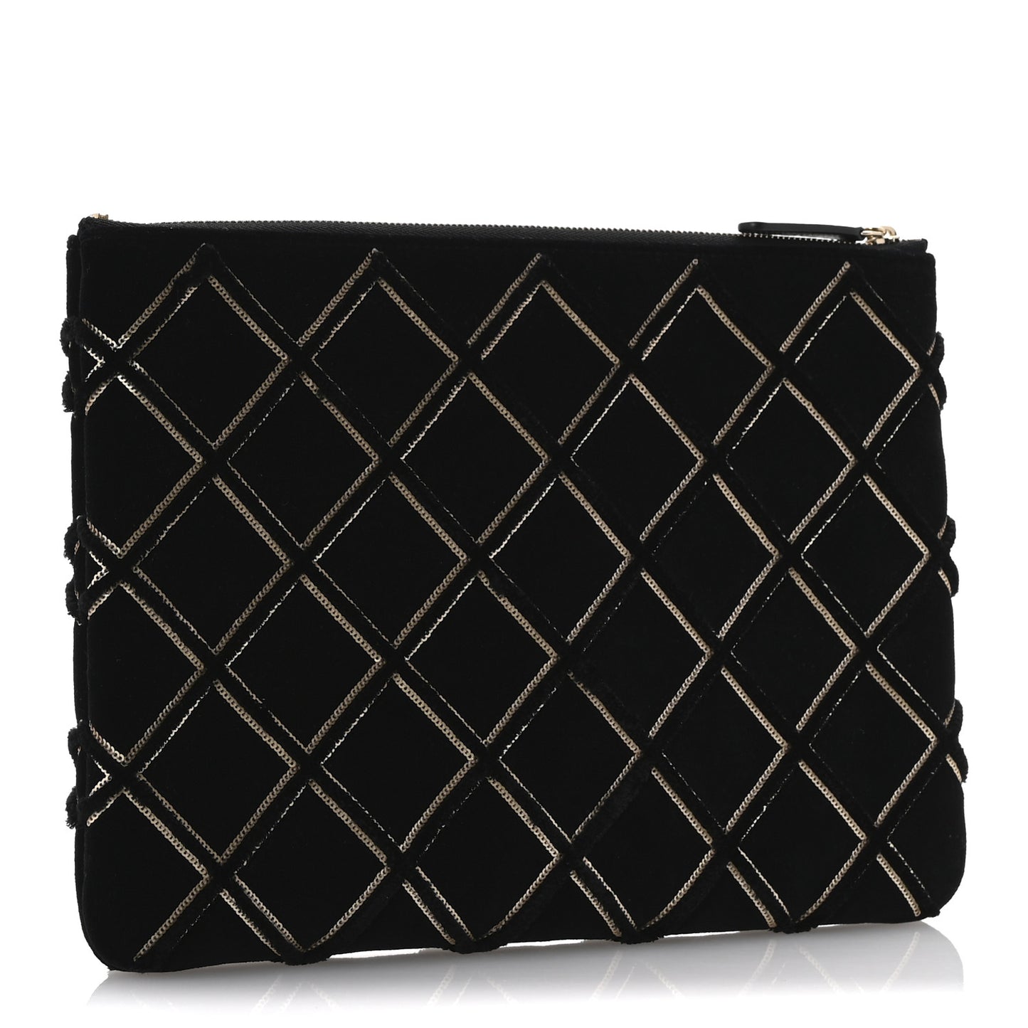 Velvet Sequin Diamond Quilted Medium Cosmetic Case Black Gold
