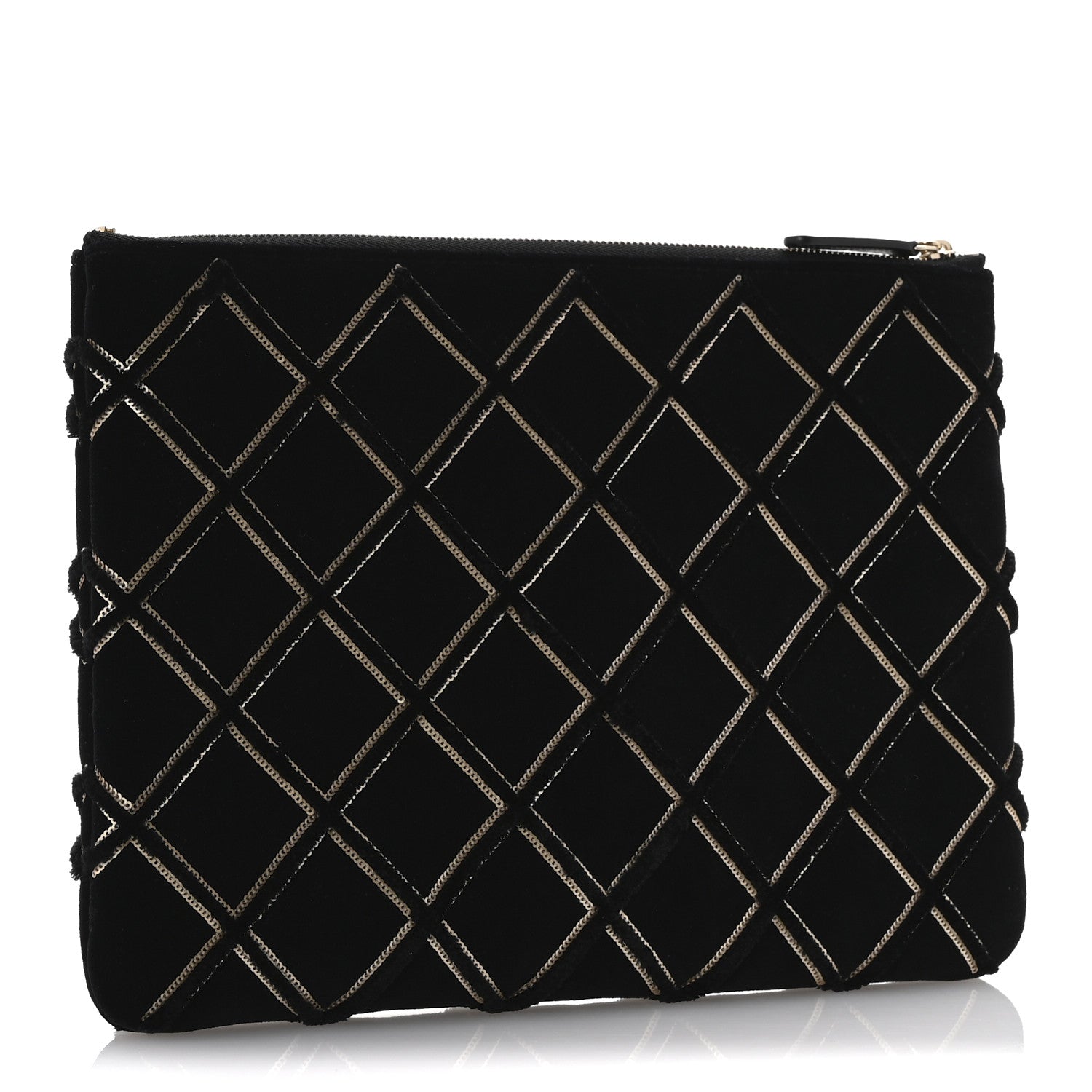 Chanel Velvet Sequin Diamond Quilted Medium Cosmetic Case Black Gold 3 of 11