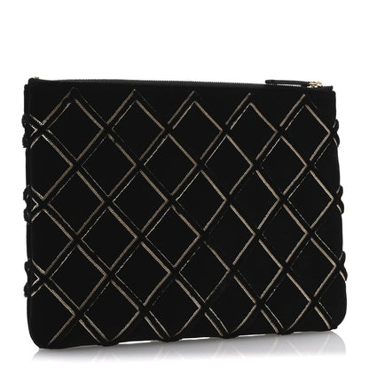 Chanel Velvet Sequin Diamond Quilted Medium Cosmetic Case Black Gold 3 of 11