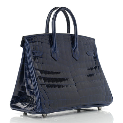 Hermes Shiny Niloticus Crocodile Birkin 25 Bleu Saphir 3 of 20