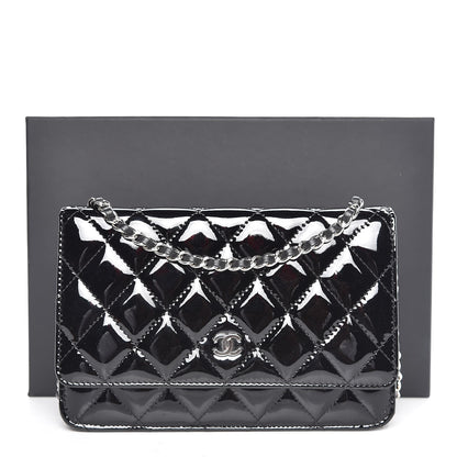 Chanel Patent Quilted Wallet On Chain WOC Black 9 of 9