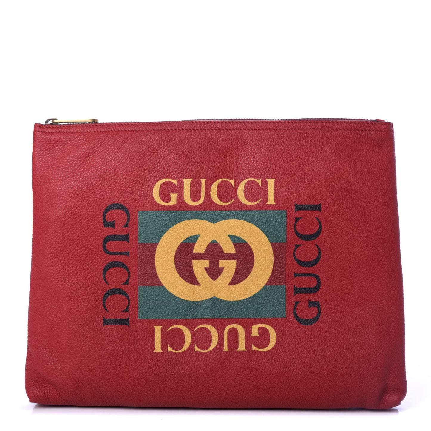Pebbled Calfskin Medium Logo Portfolio Clutch Hibiscus Red