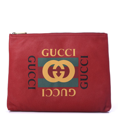 Gucci Pebbled Calfskin Medium Logo Portfolio Clutch Hibiscus Red 1 of 8