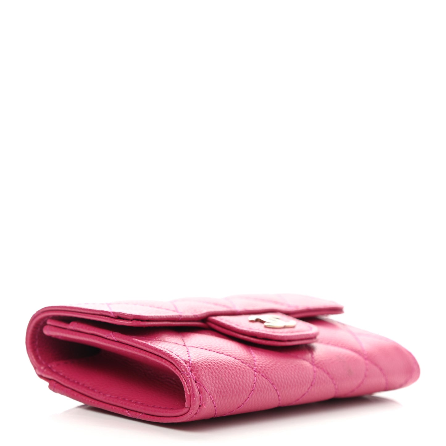 Caviar Quilted Flap Card Holder Wallet Fuchsia