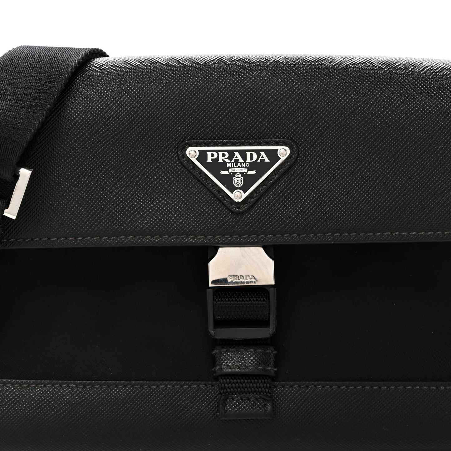 Re-Nylon Saffiano Triangle Shoulder Bag Black