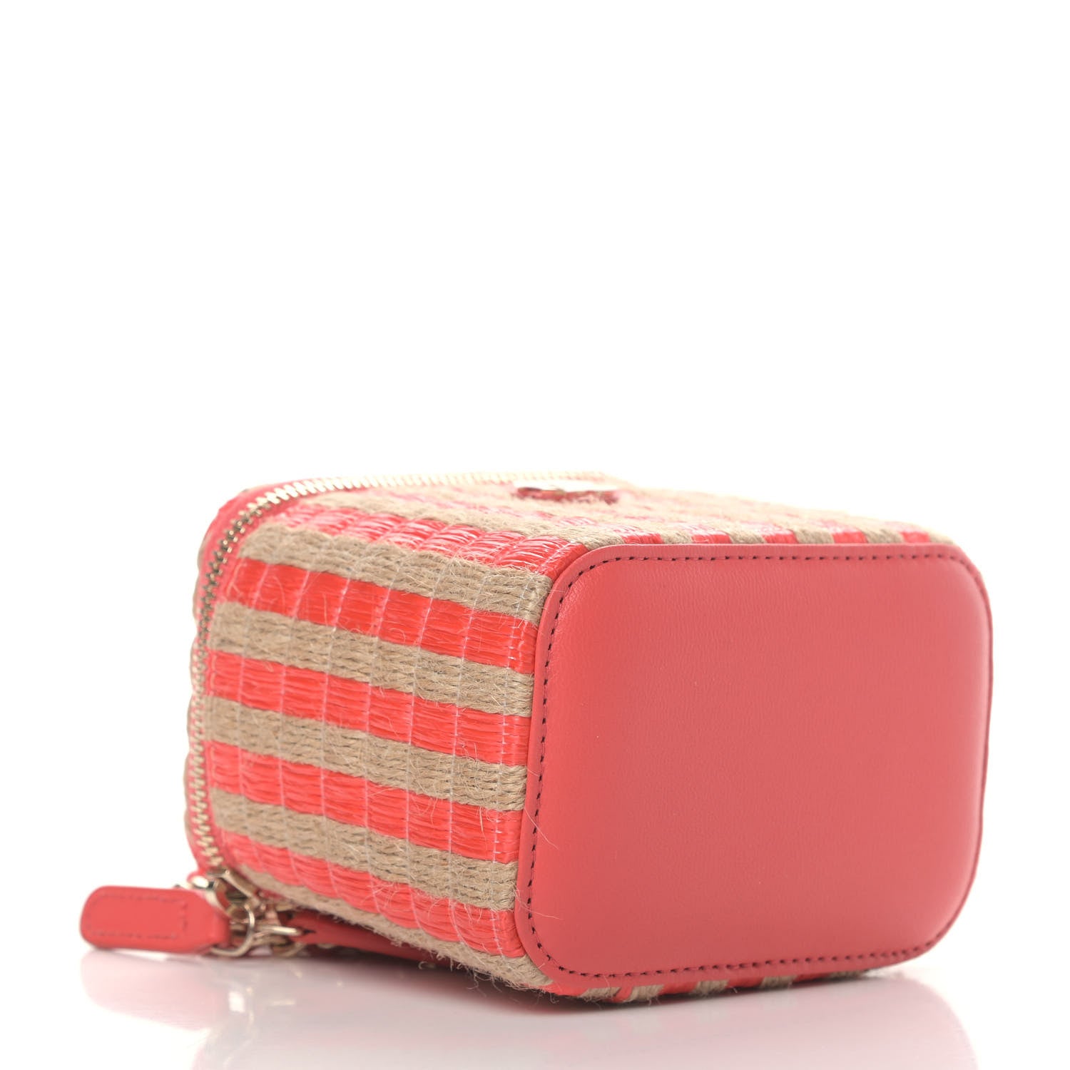 Chanel Raffia Jute Striped Mini Vanity Case With Chain Red Beige 3 of 4