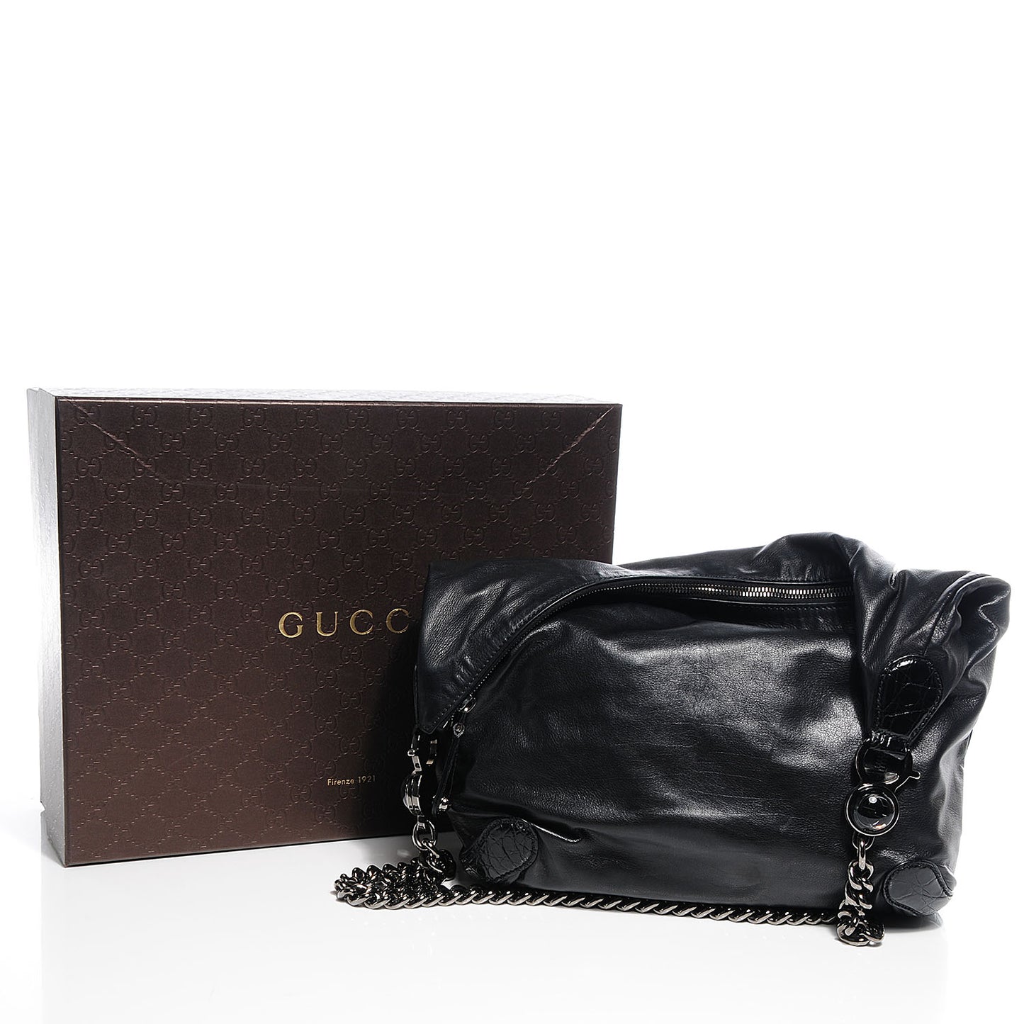 Metallic Leather Medium Galaxy Shoulder Bag Black