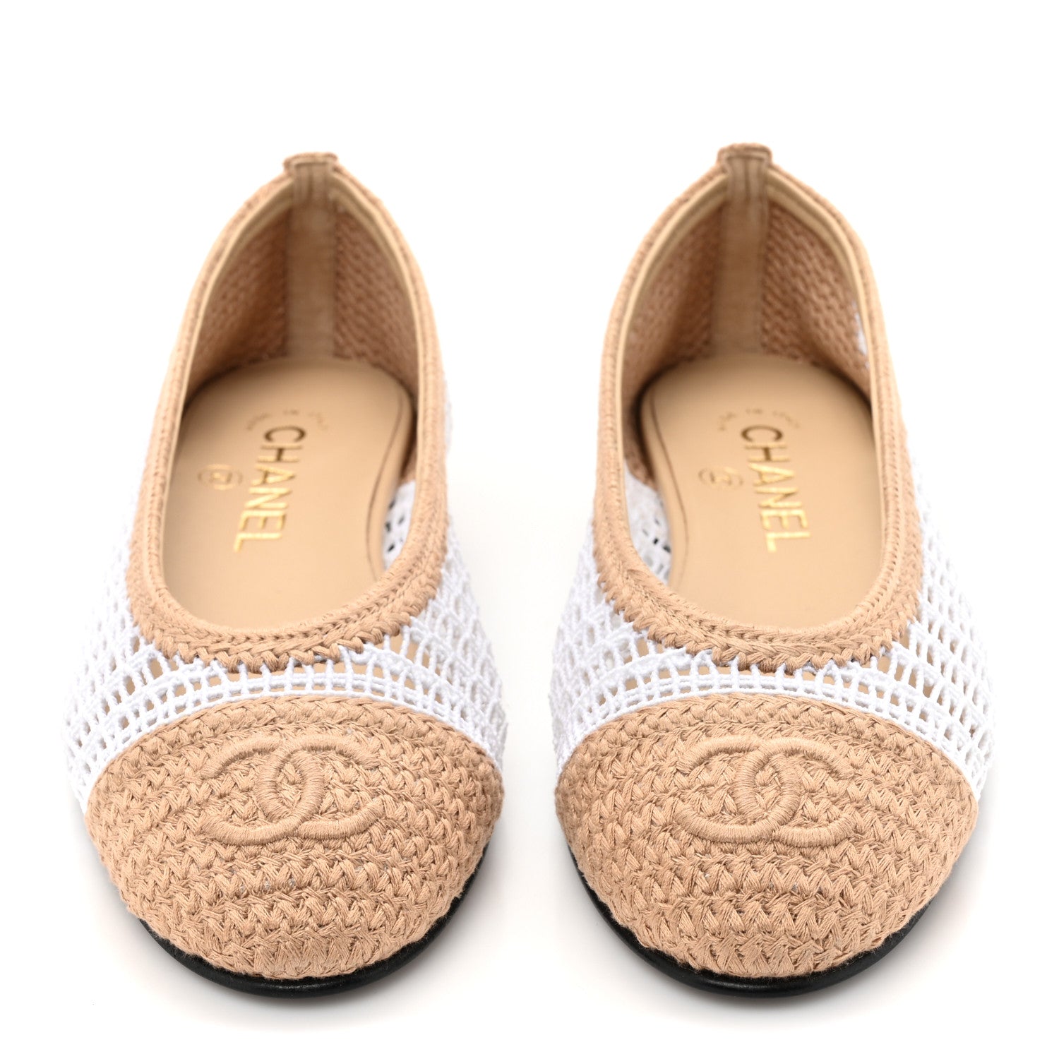 Chanel Raffia Cap Toe Ballerina Flats 36 Beige White 2 of 9
