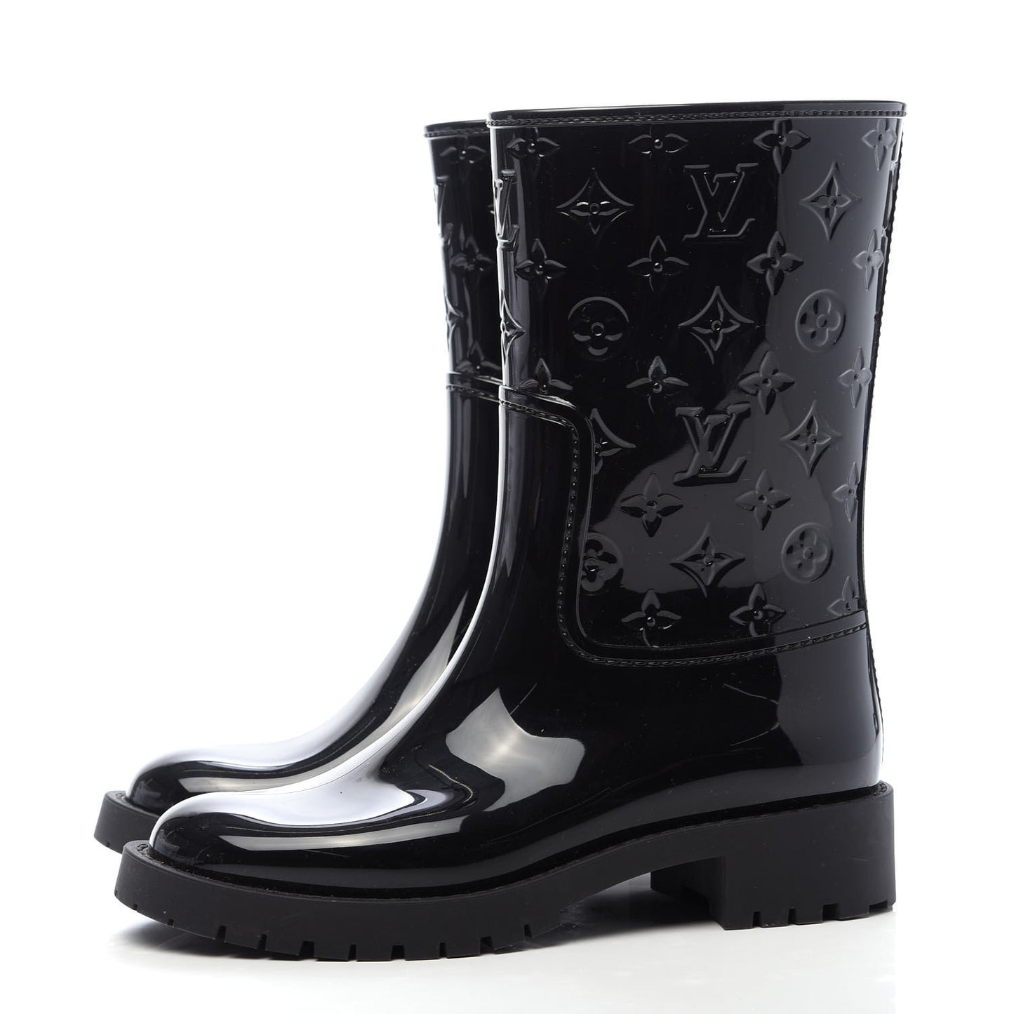 Rubber Embossed Monogram Drops Flat Half Boots 36 Black