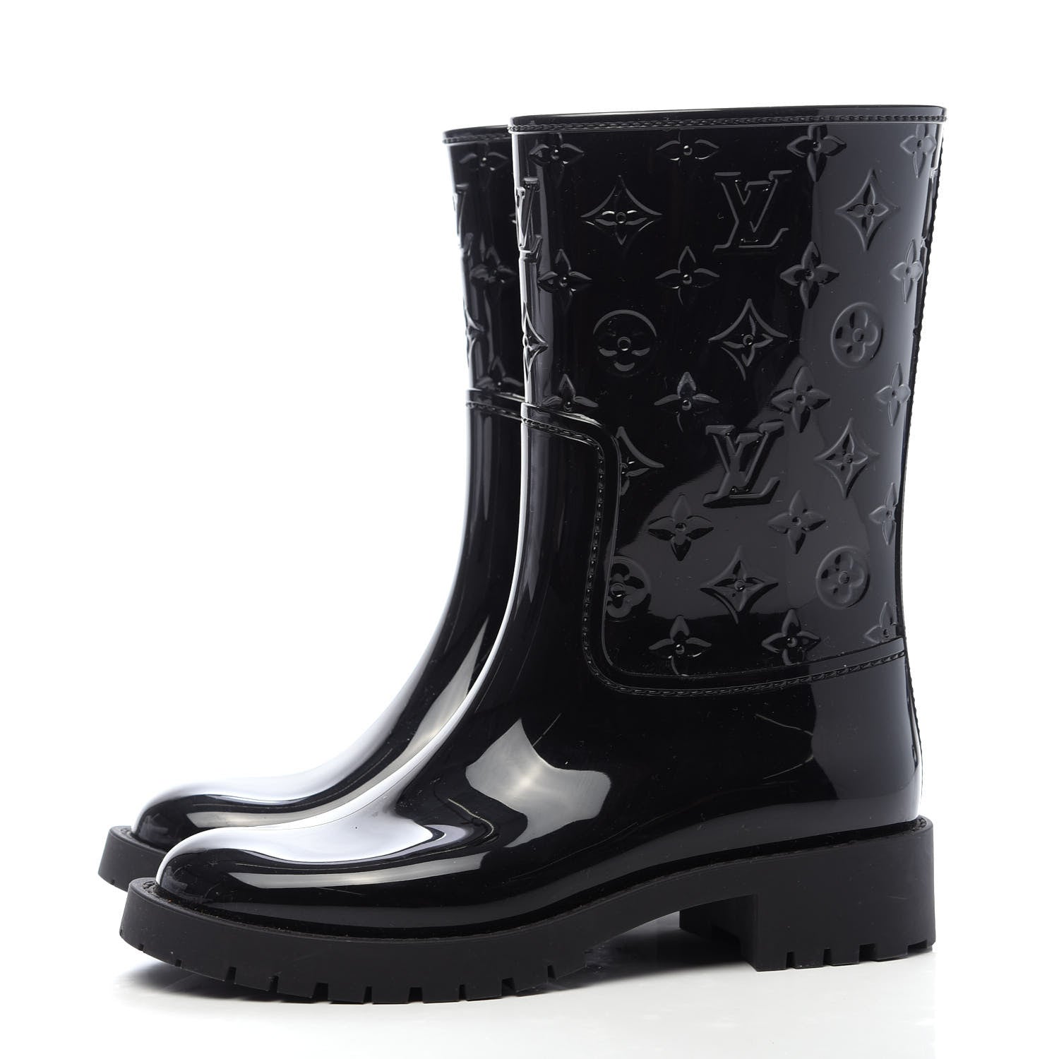 Louis Vuitton Rubber Embossed Monogram Drops Flat Half Boots 36 Black 3 of 7