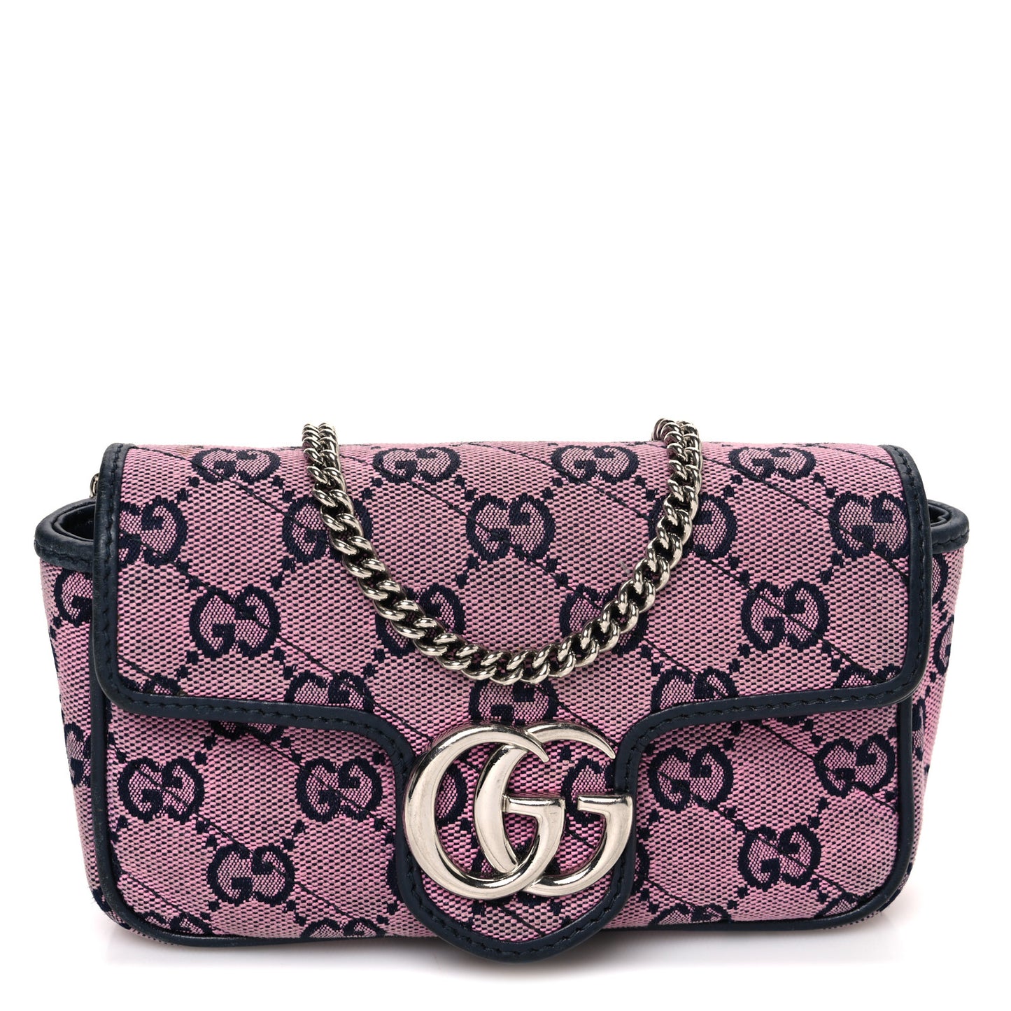 Monogram Multicolor Matelasse Diagonal Super Mini GG Marmont Shoulder Bag Pink Blue