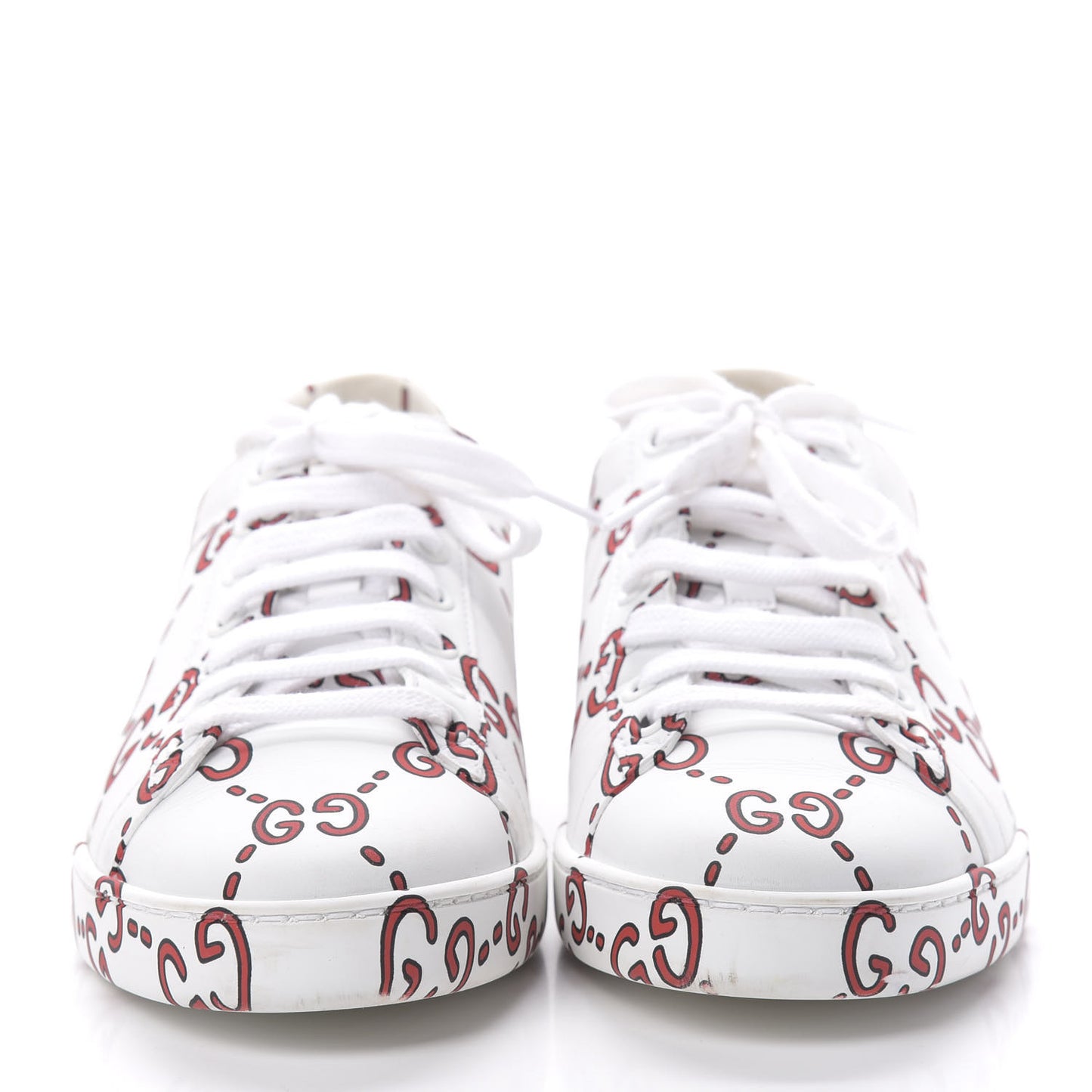Calfskin GucciGhost Print Womens Ace Sneakers 37 White Hibiscus Red