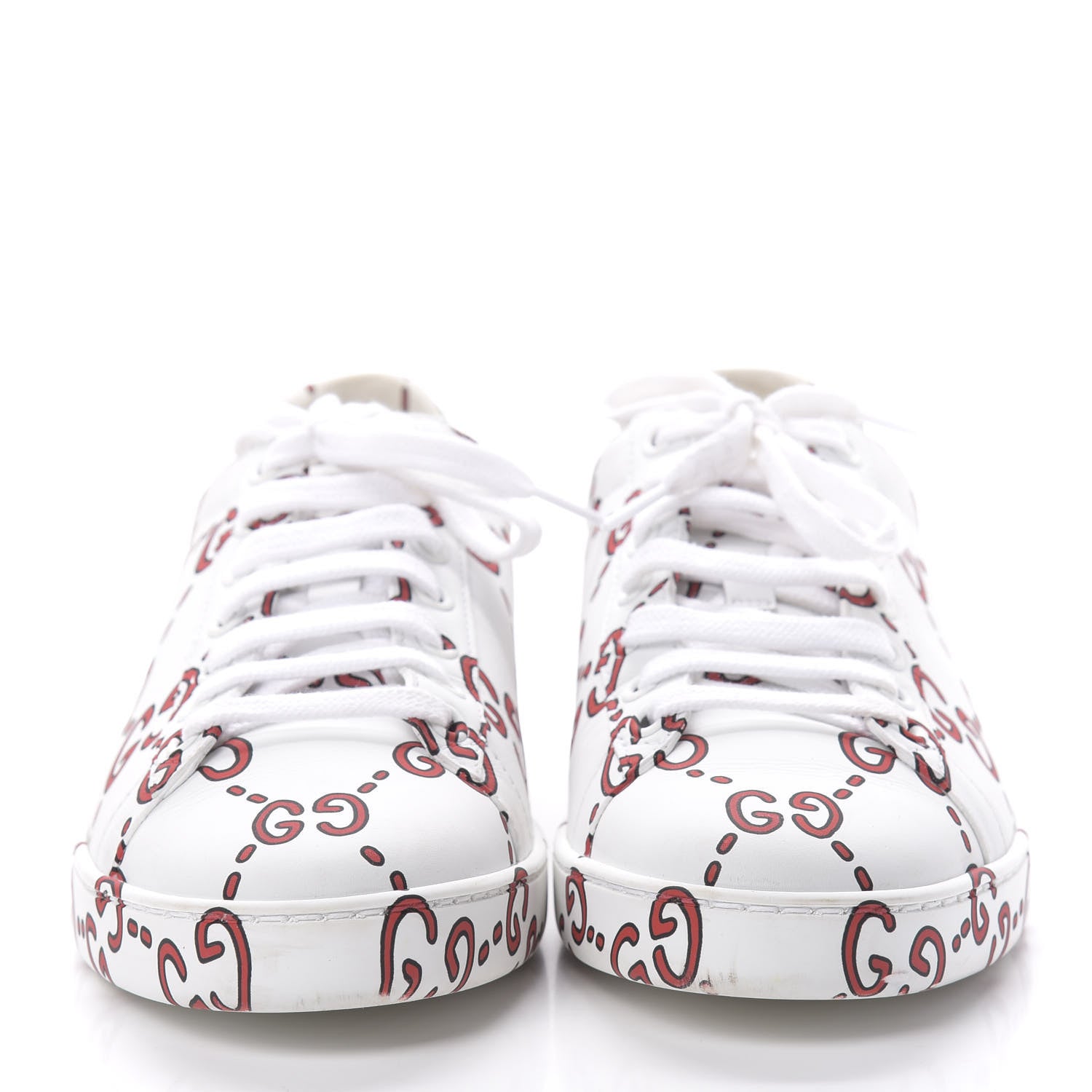 Gucci Calfskin GucciGhost Print Womens Ace Sneakers 37 White Hibiscus Red 2 of 9