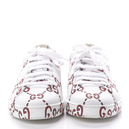 Gucci Calfskin GucciGhost Print Womens Ace Sneakers 37 White Hibiscus Red 2 of 9