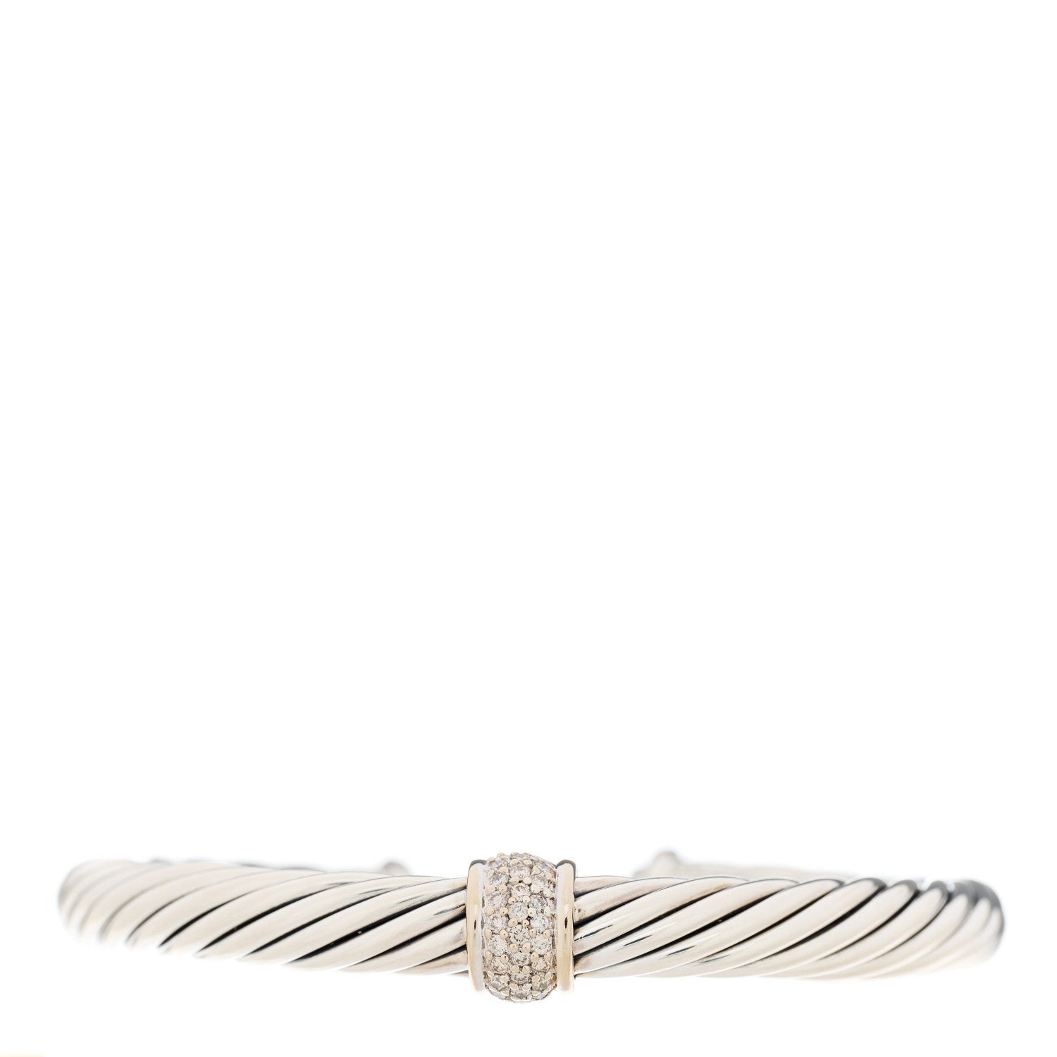 David Yurman Sterling Silver 18K White Gold Diamond 7mm Cable Classics Station Bracelet 1 of 3