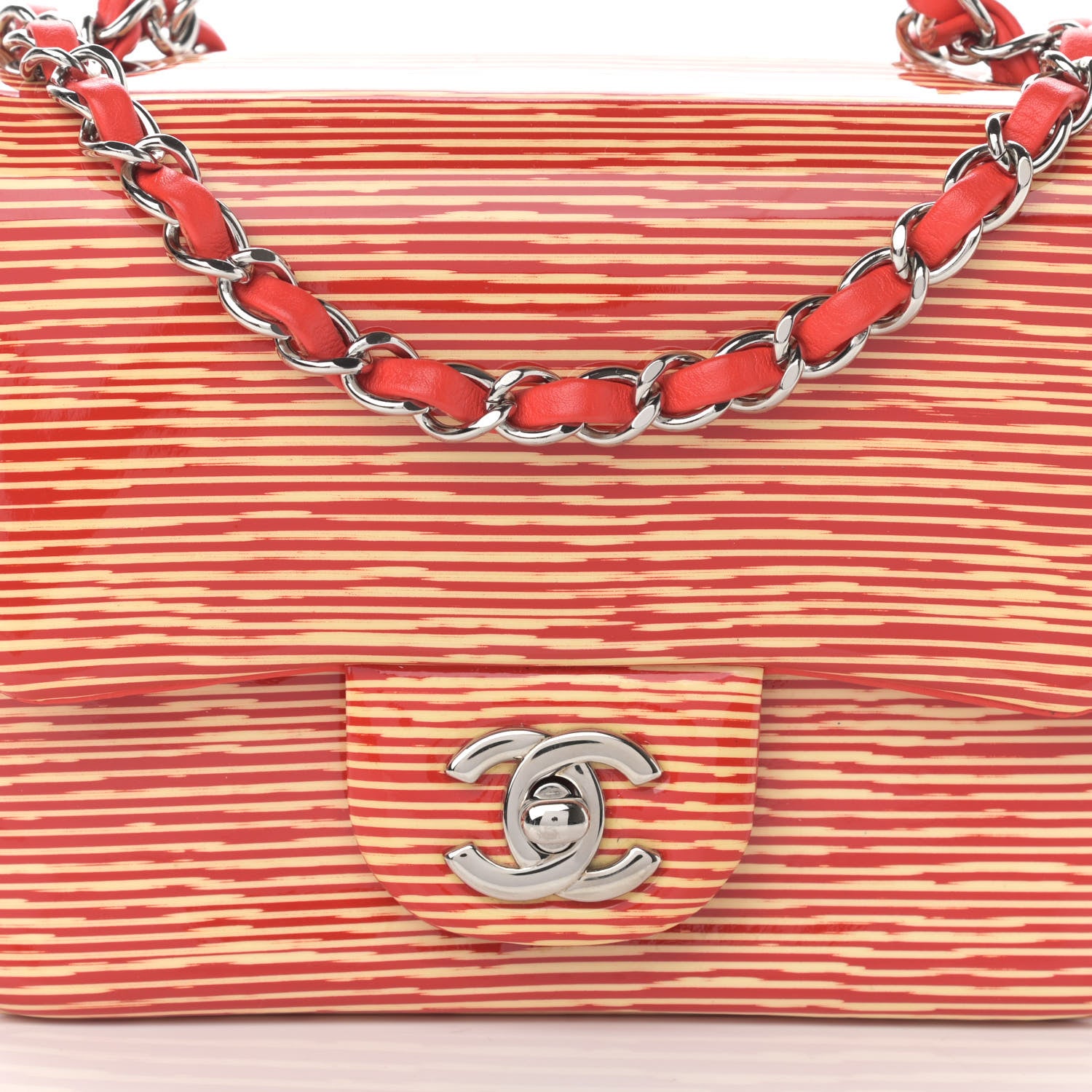 Chanel Patent Calfskin Striped Mini Square Flap Red 8 of 10