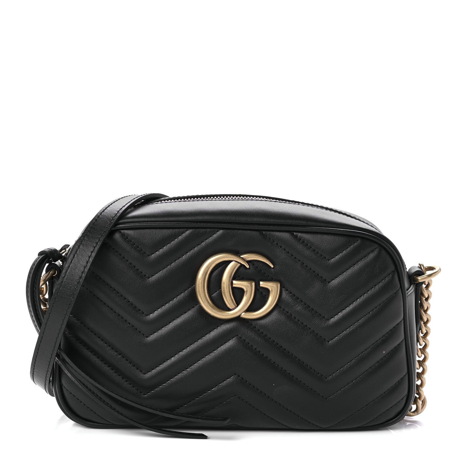 Gucci Calfskin Matelasse Small GG Marmont Chain Shoulder Bag Black 1 of 9