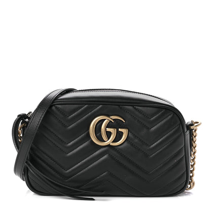 Gucci Calfskin Matelasse Small GG Marmont Chain Shoulder Bag Black 1 of 9