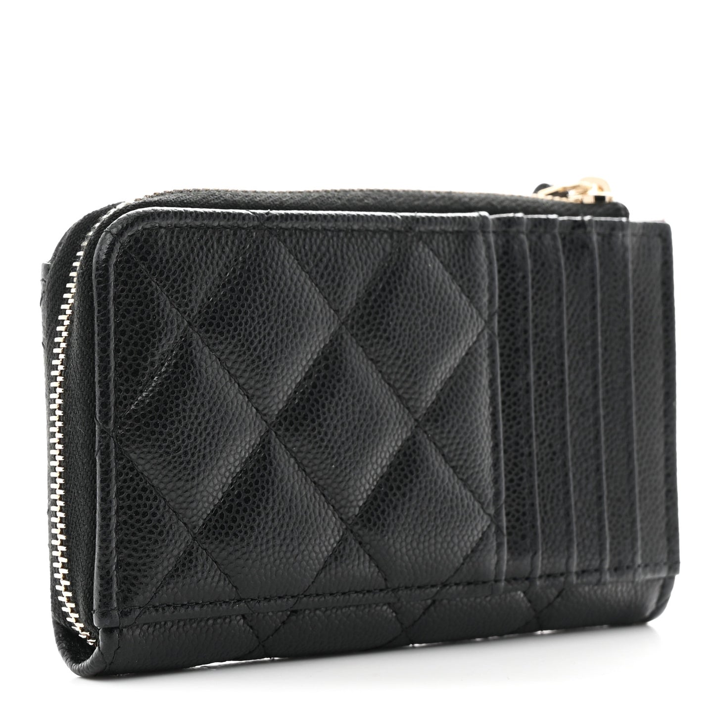 Caviar Quilted CC Zip Around Card Holder Black