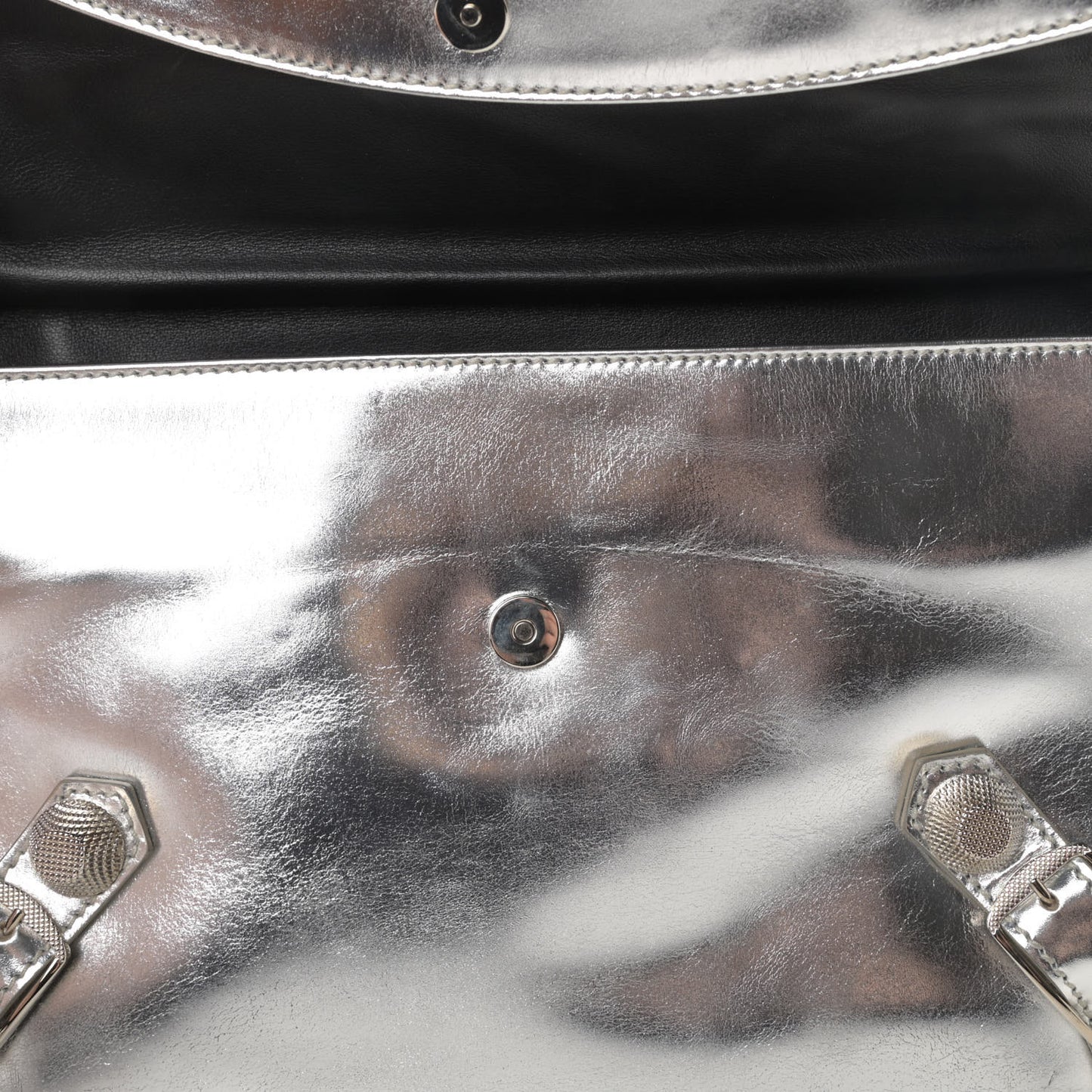 Laminated Calfskin Giant 21 Silver Hardware Envelope Clutch Silver