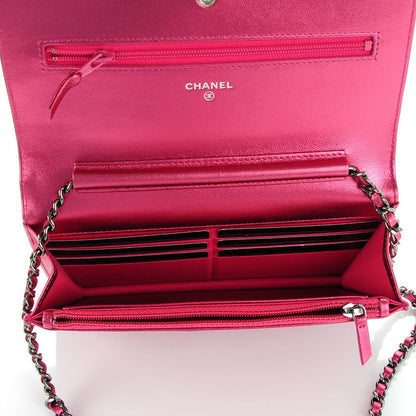 Chanel Patent Calfskin Quilted Boy Wallet On Chain WOC Fuchsia 5 of 8