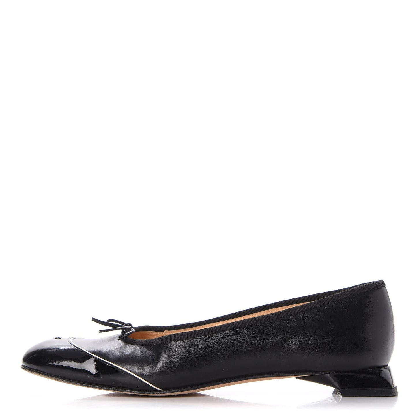 Lambskin Patent CC Cap Toe Ballerina Flats 42 Black