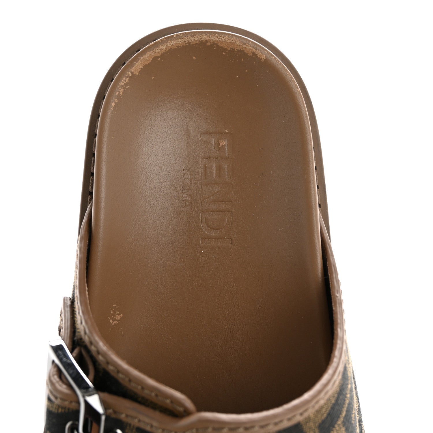 Fendi Fabric Jacquard Nappa FF Mens Fendi Feel Buckled Slide Sandals 5 Tobacco Black Miele Scuro 7 of 10
