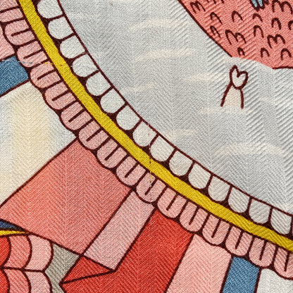Hermes Cashmere Silk L'Ombrelle Magique Shawl 140 Bleu Jean Vieux Rose 8 of 13