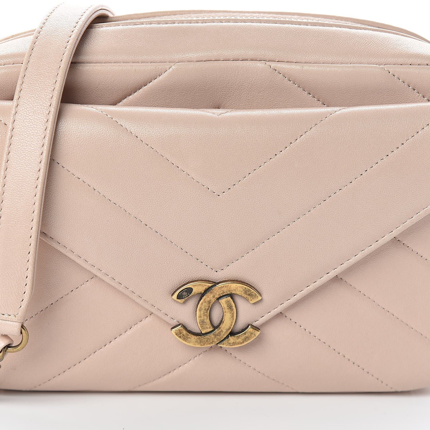 Chanel Shiny Lambskin Chevron Stitched Small Coco Camera Case Beige 8 of 10