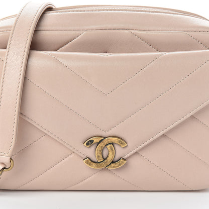 Chanel Shiny Lambskin Chevron Stitched Small Coco Camera Case Beige 8 of 10