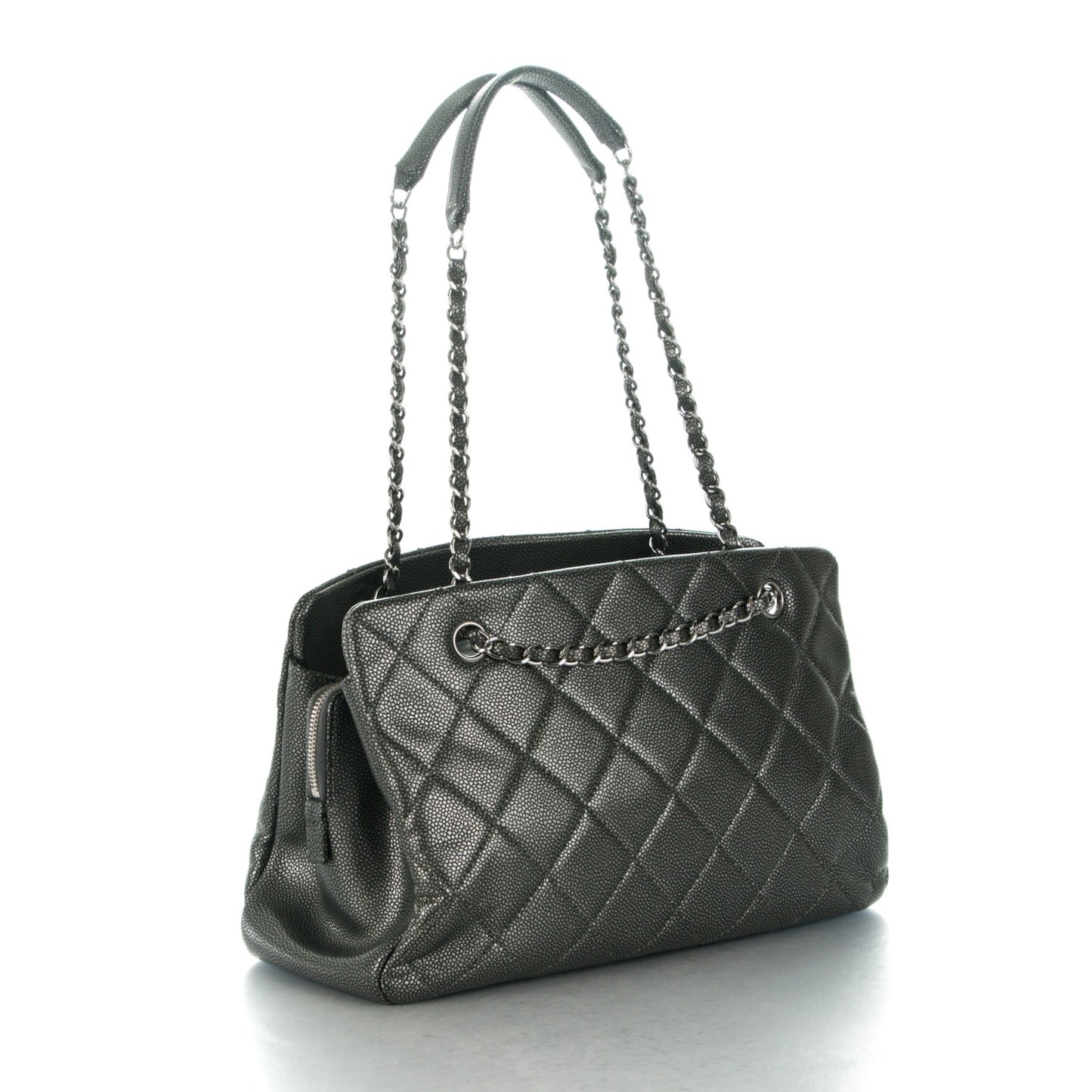 Caviar Quilted Timeless CC Tote Dark Silver