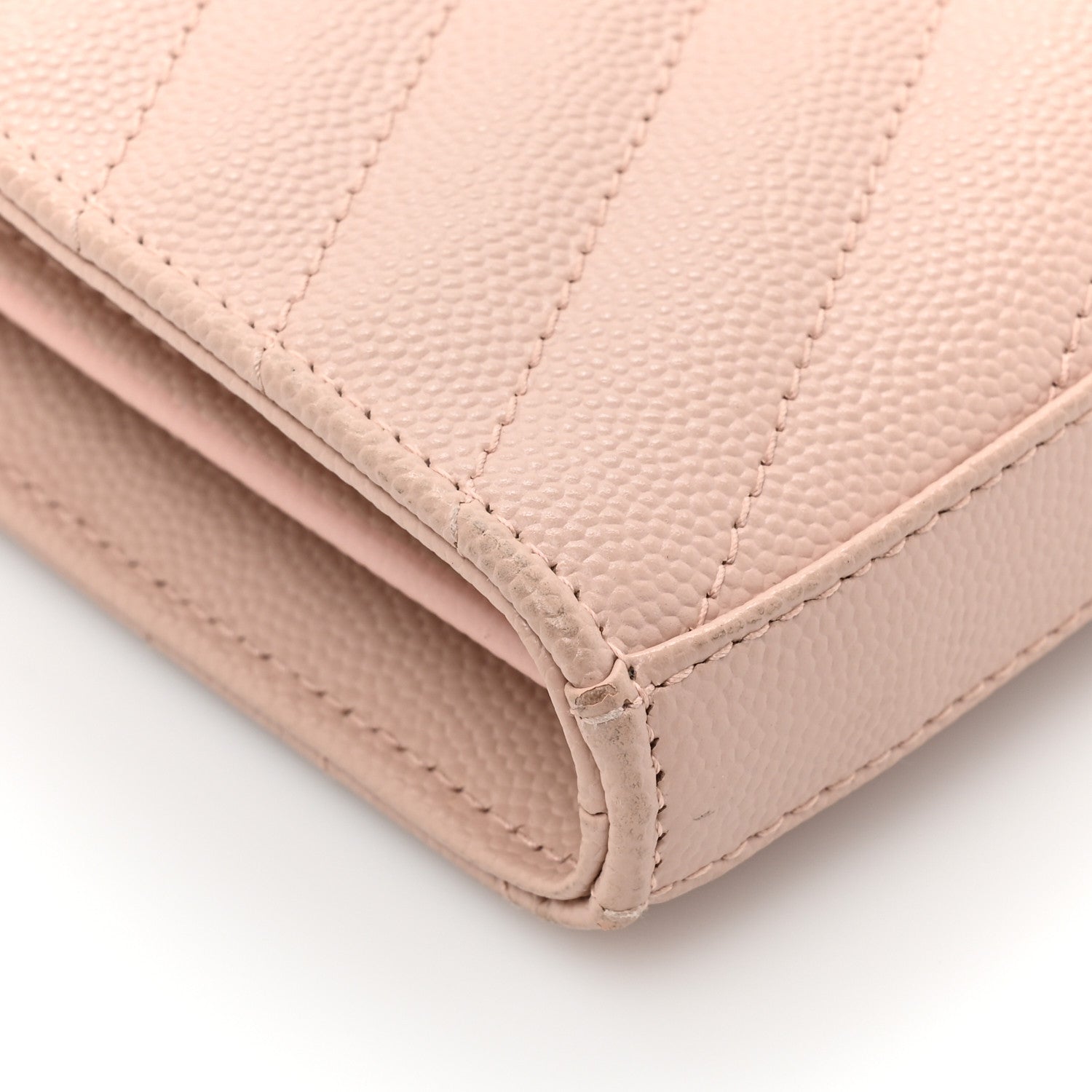 Saint Laurent Grain De Poudre Matelasse Chevron Monogram Chain Wallet Pale Pink 14 of 18