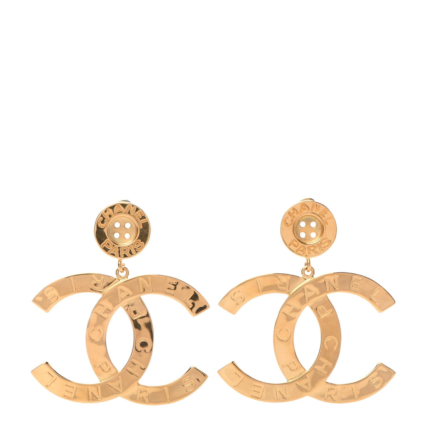 Metal Large Paris Button Earrings Gold