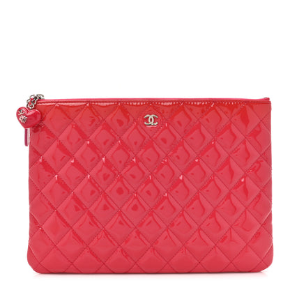 Chanel Patent Calfskin Quilted Valentine Hearts Medium O Cosmetic Case Dark Pink 1 of 8