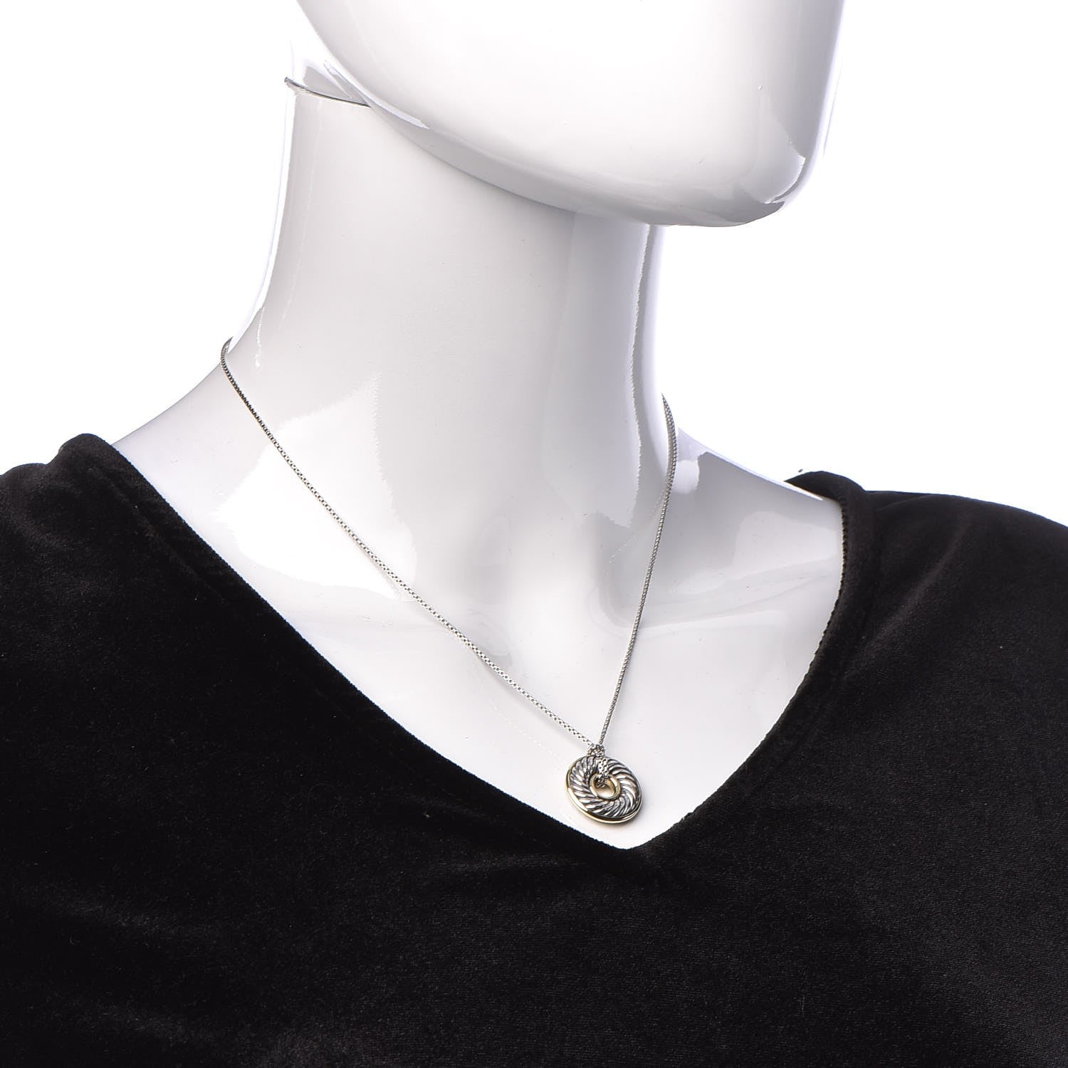 David Yurman Sterling Silver 18K Yellow Gold 19mm Cable Disc Necklace 2 of 5