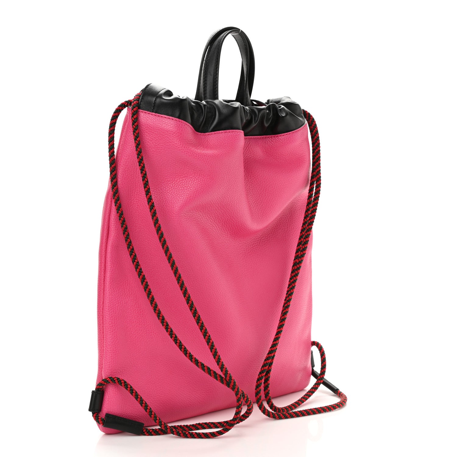 Gucci Grained Calfskin Logo Drawstring Backpack Box Pink Green Black 3 of 8